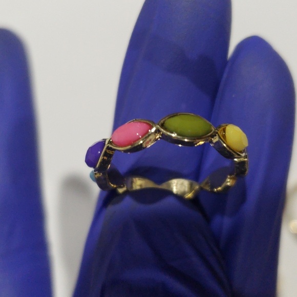 Set of 3 Gold Tone Sparking Cross, Peace Symbol Colorful Rings - Women's Jewelry - Picture 7 of 8